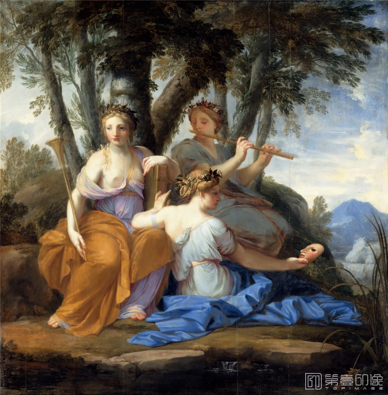 油画-卢浮宫-Eustache Le SueurClio, Euterpe and Thalia-0565